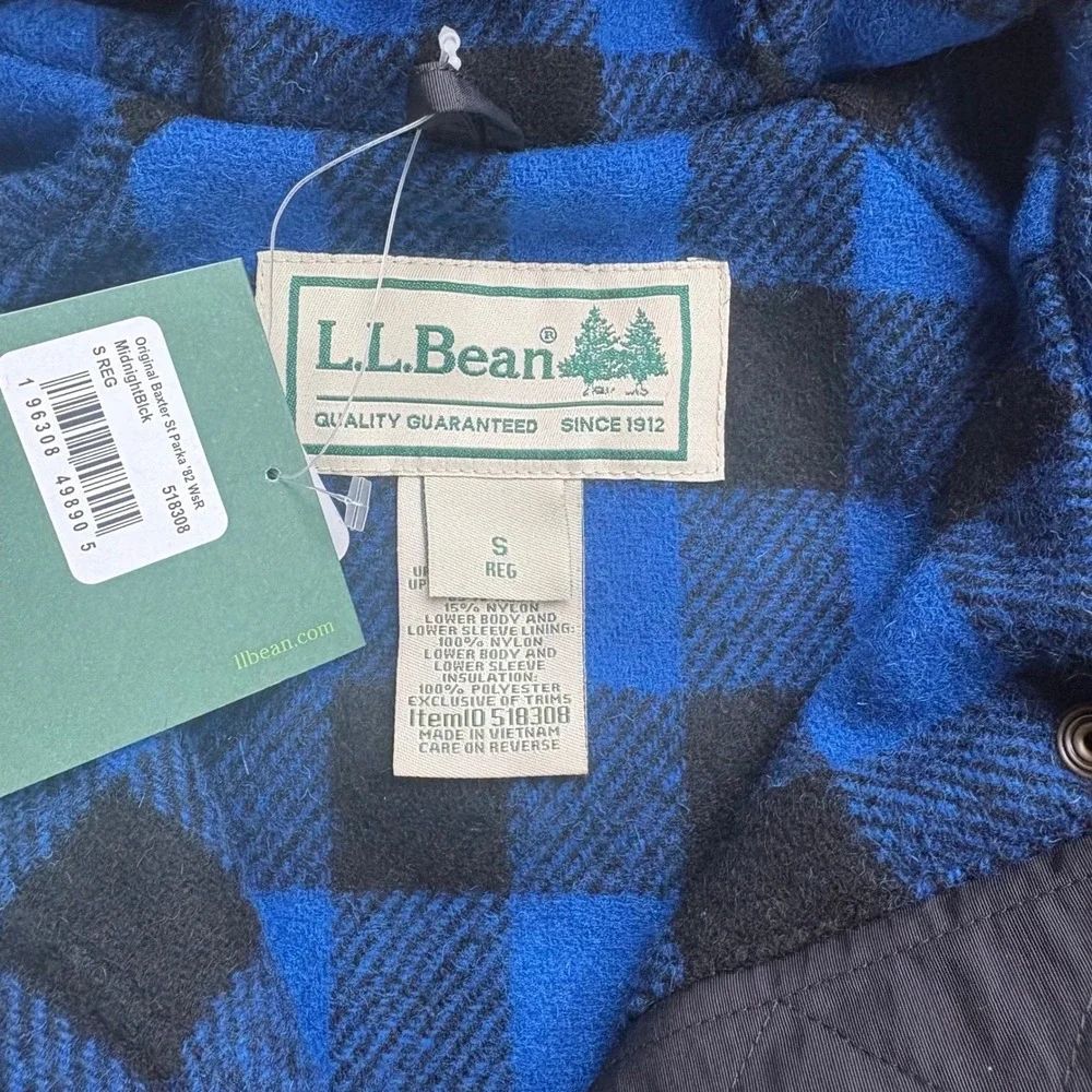 LL Bean Original Baxter State Parka 82 Midnight Black Blue Plaid Lining Sz small - Picture 4 of 6